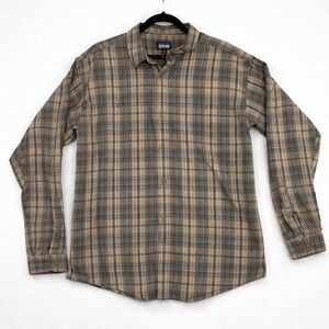 Patagonia Mens XL Organic Cotton Plaid Button Down Shirt Brown Blue STY53837